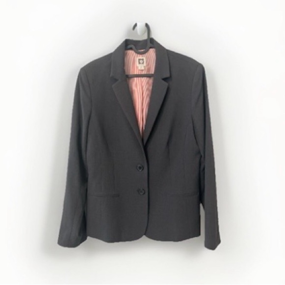 Anne Klein Charcoal Blazer size 12 red striped lining